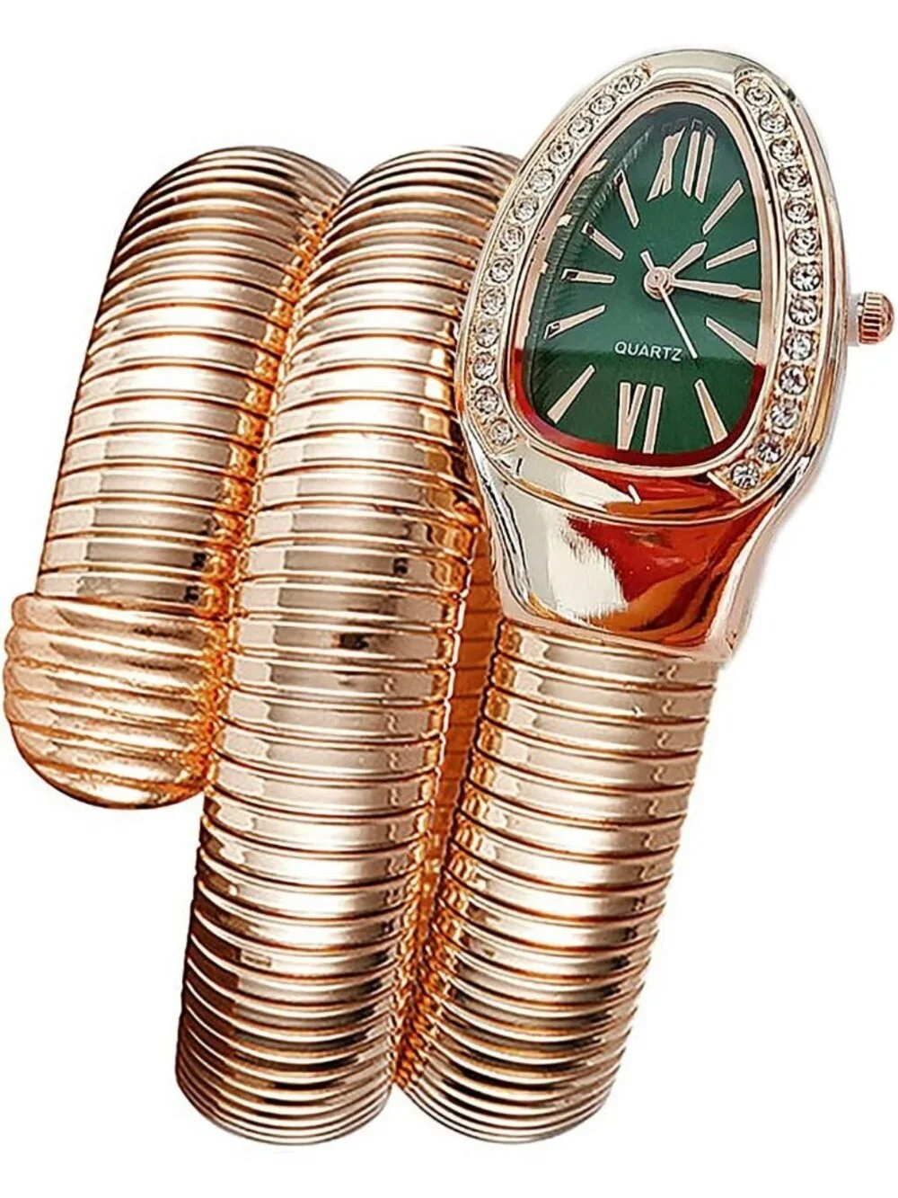 Women's Green And Gold Analog Quartz Asymmetrical Snake Shape Fit Bracelet Watch